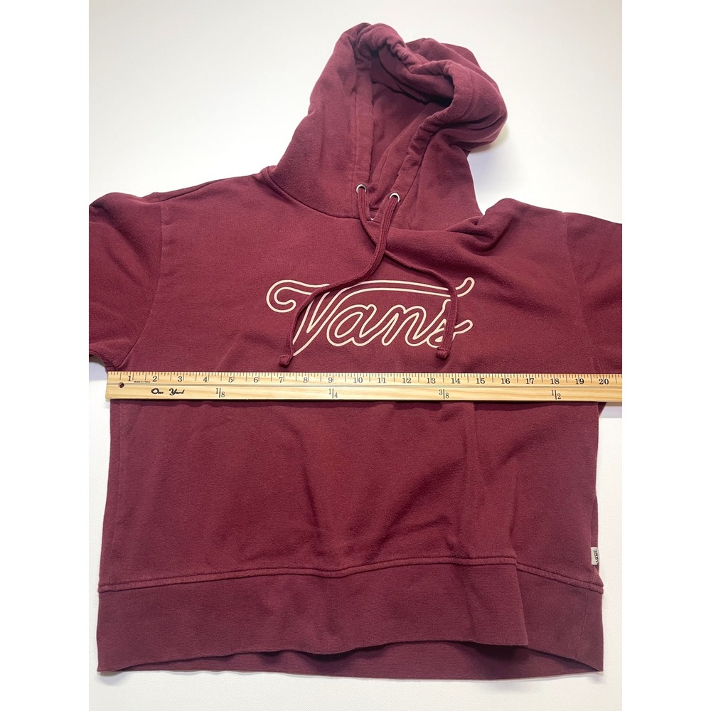 Vans Burgundy Maroon Script Logo Cropped Hoodie Skater Y2K Womens Small 039 - Picture 4 of 9